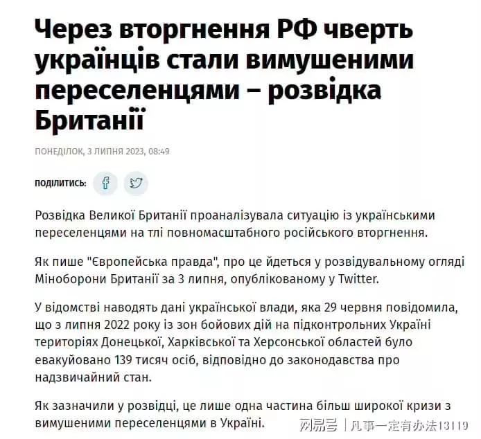 ​​​至今仍有 630 万乌克兰人在国外。

英国情报机构称，由于俄罗斯入侵，有