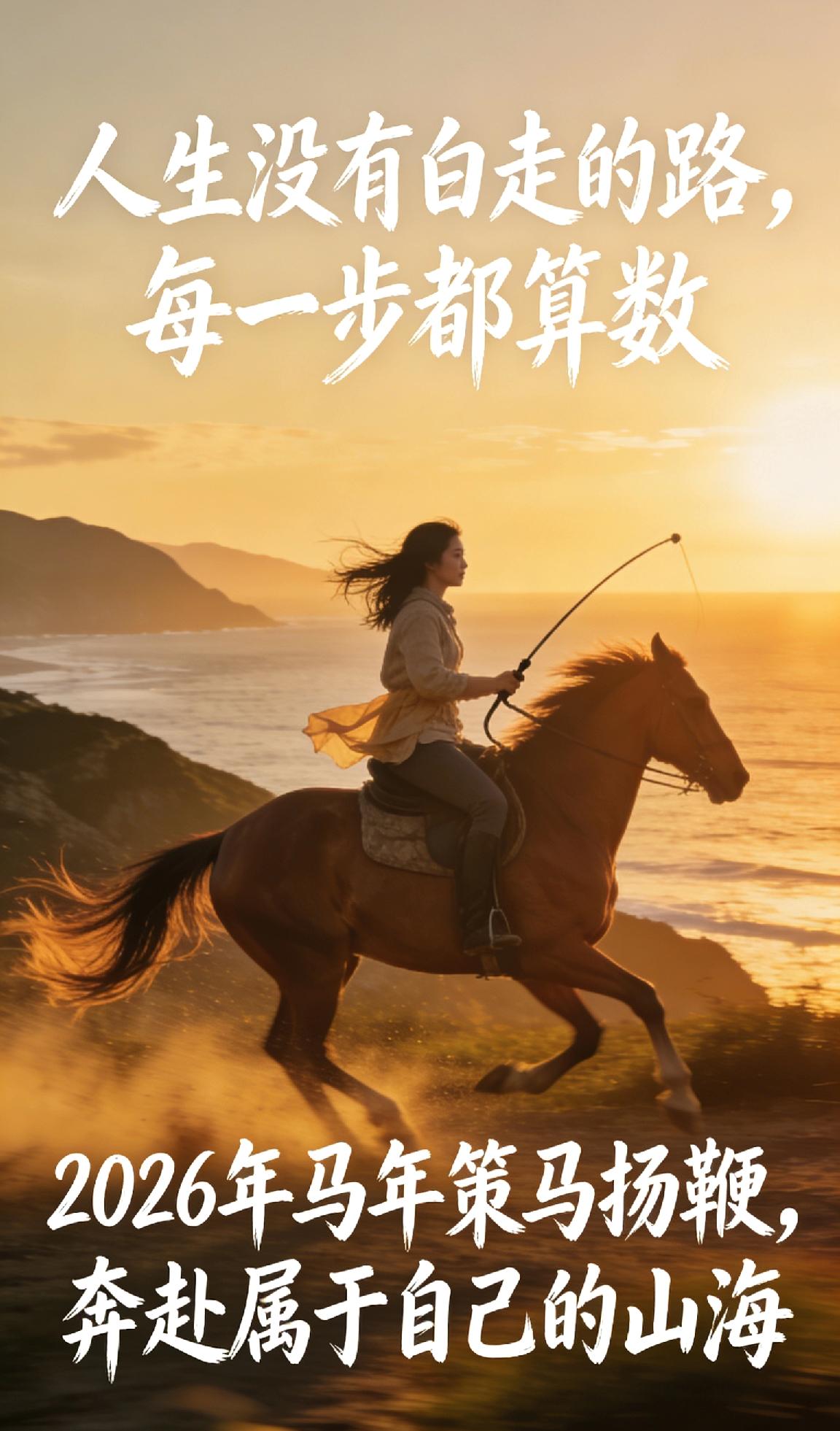 人生没有白走的路，每一步都算数，马年策马扬鞭，奔赴属于自己的山海。
马年策马向前