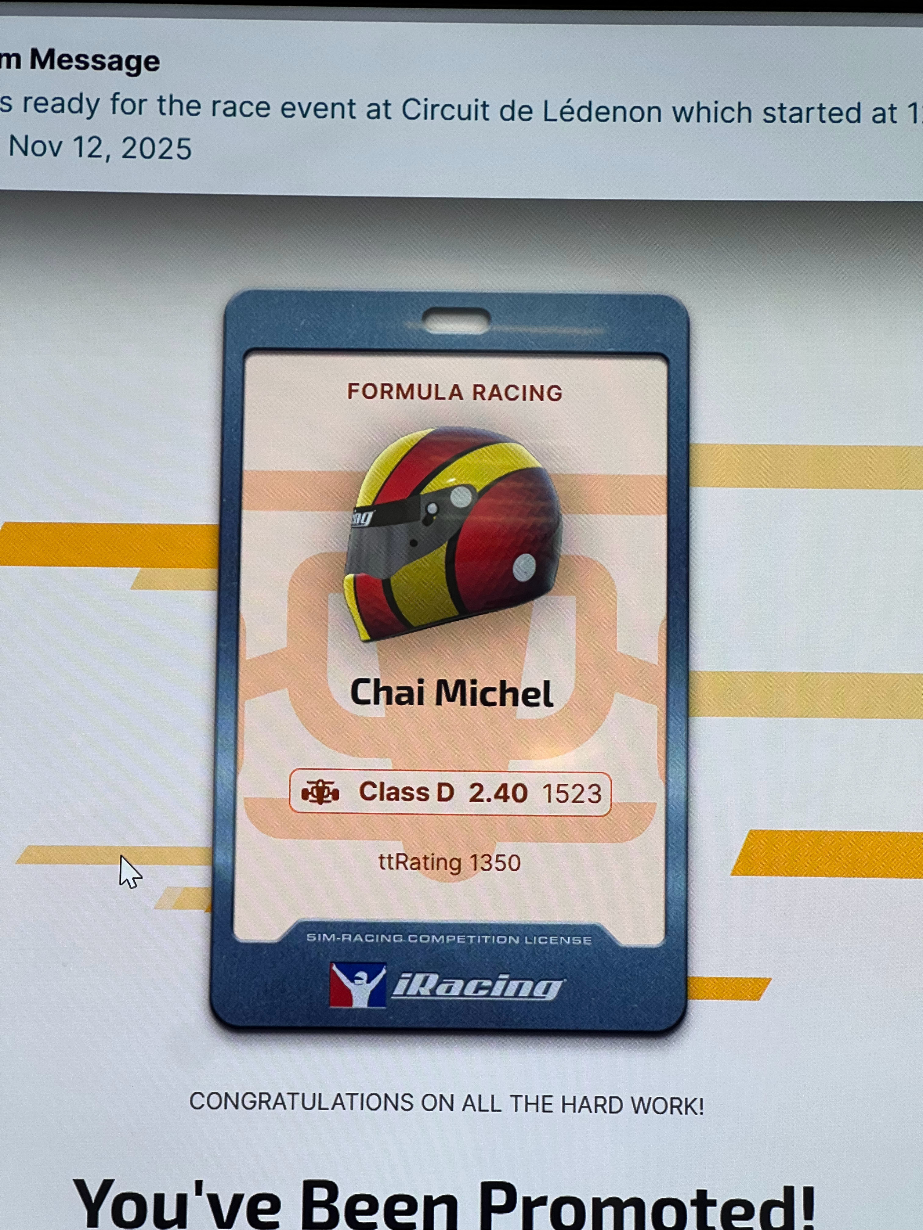 哦yeah  老柴i racing方程式D罩了！ 