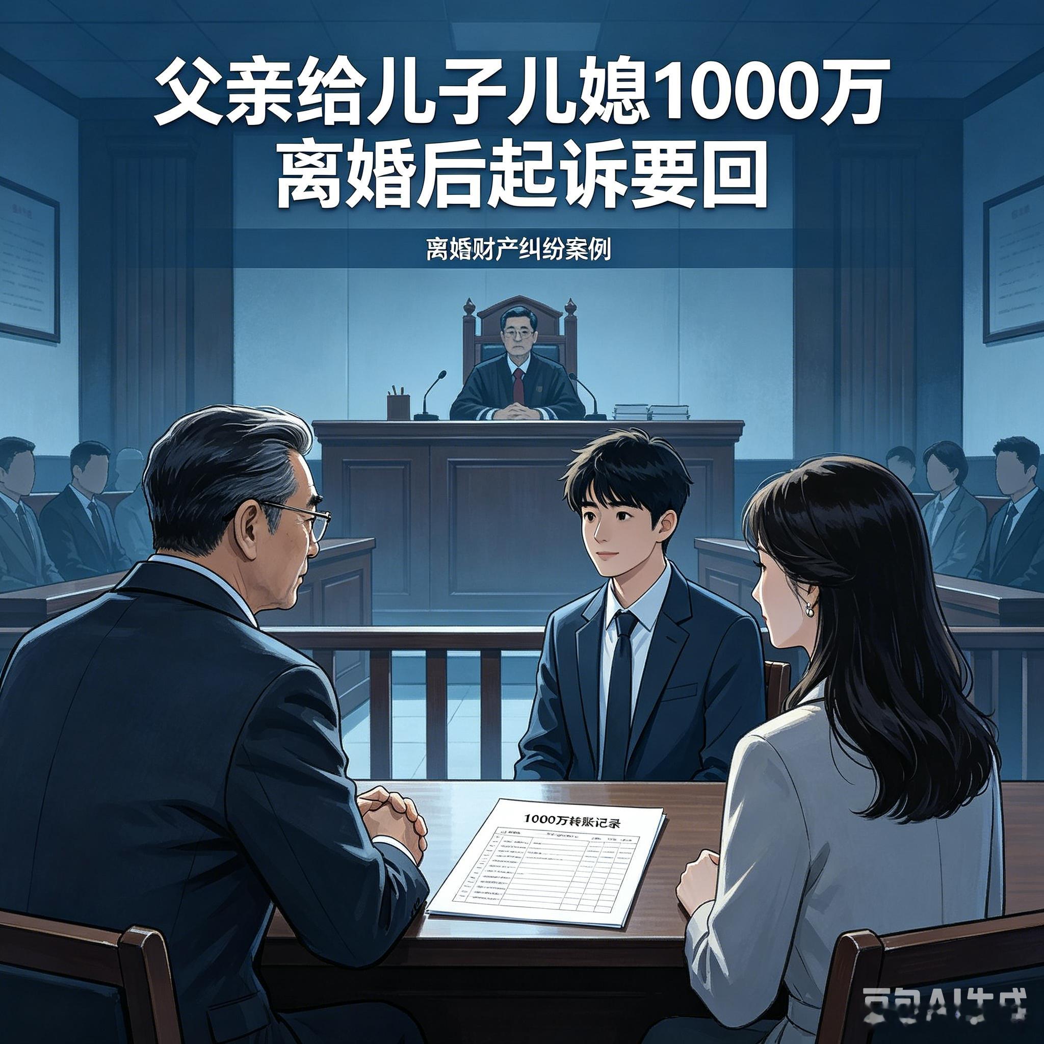 父亲给儿子儿媳1000万离婚后起诉要回 近日，一起千万家庭财产纠纷引发热议。老沈