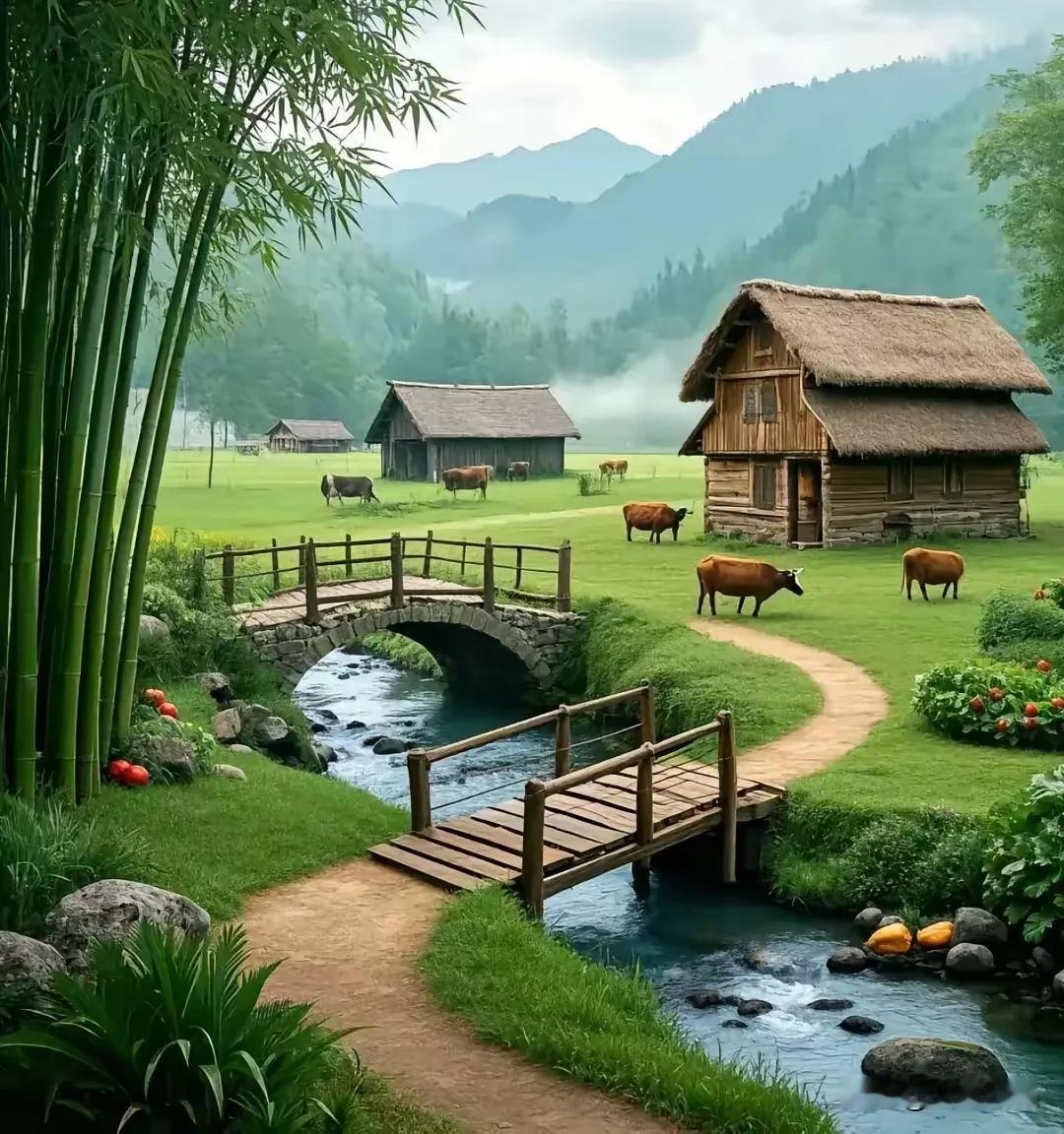 “田园牧歌，静享自然之美”🌿🐄🏡静谧田园风光