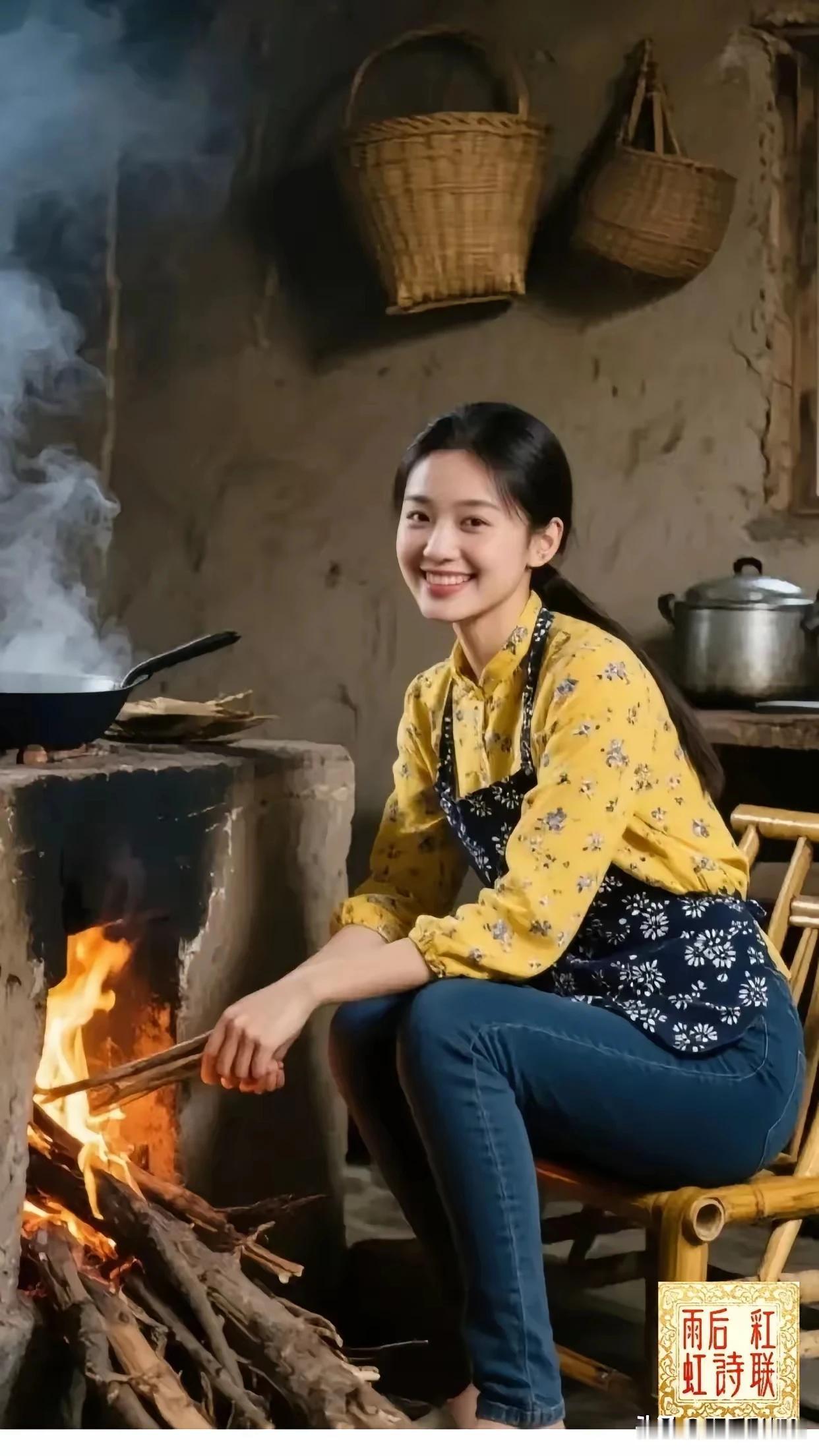 【灶边孝暖】
 作者/雨后彩虹
 老屋泥墙灶火残，
柴烟绕着旧窗漫。
亲手做顿家