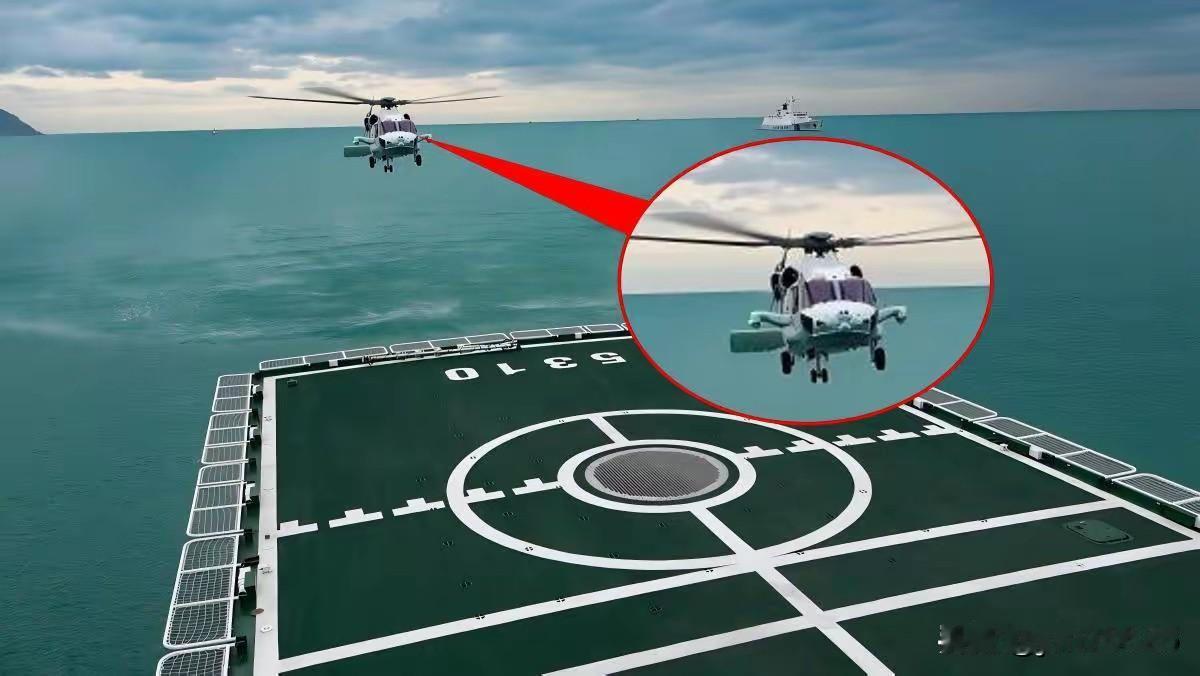 从这张图片来看，海警也已经用上了海警版的直-20，起降平台就是3000吨级的05