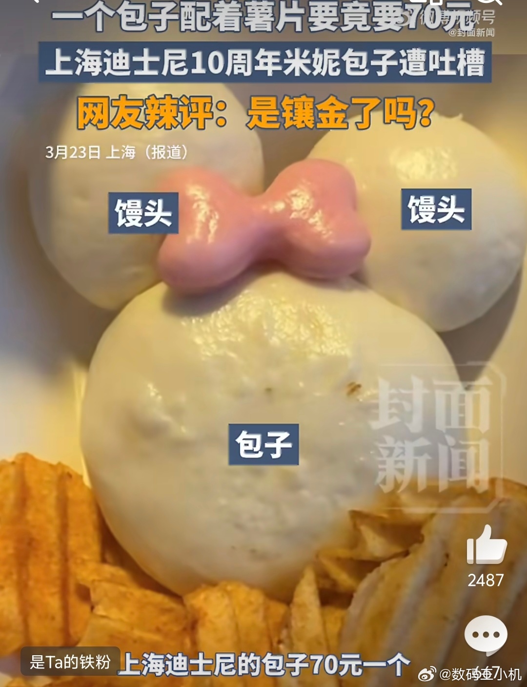 上海迪士尼70元1个包子网友怒了什么玩意儿？70一个？还不如另一条热搜的麻辣香锅