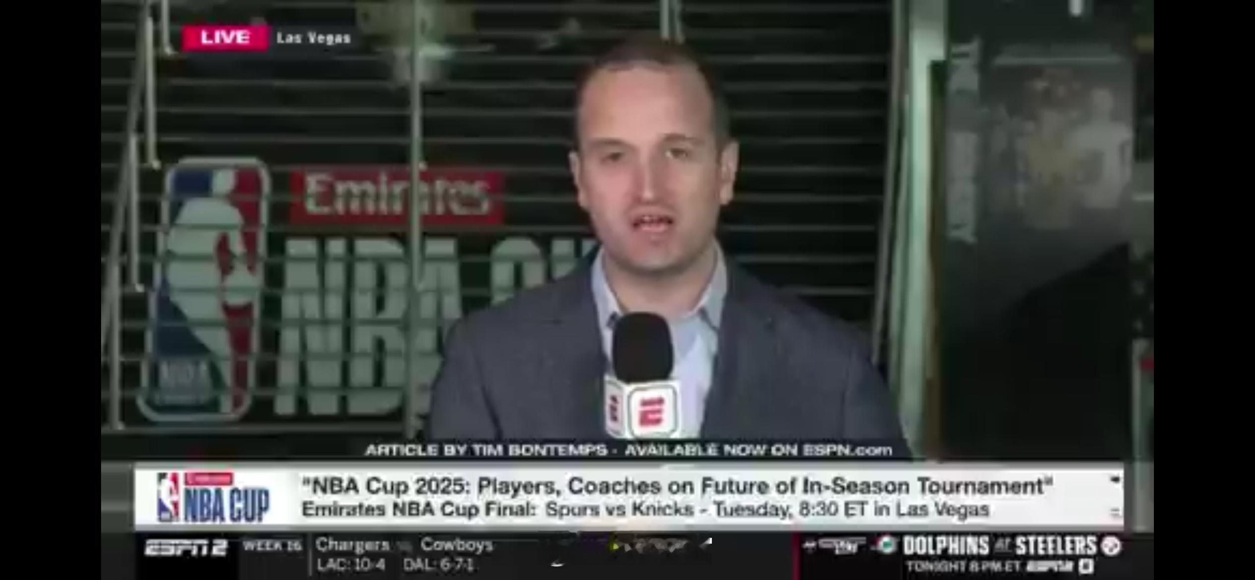 ESPN记者蒂姆·波泰姆普斯报道，NBA杯明年不会集中到拉斯维加斯打决赛了，一个