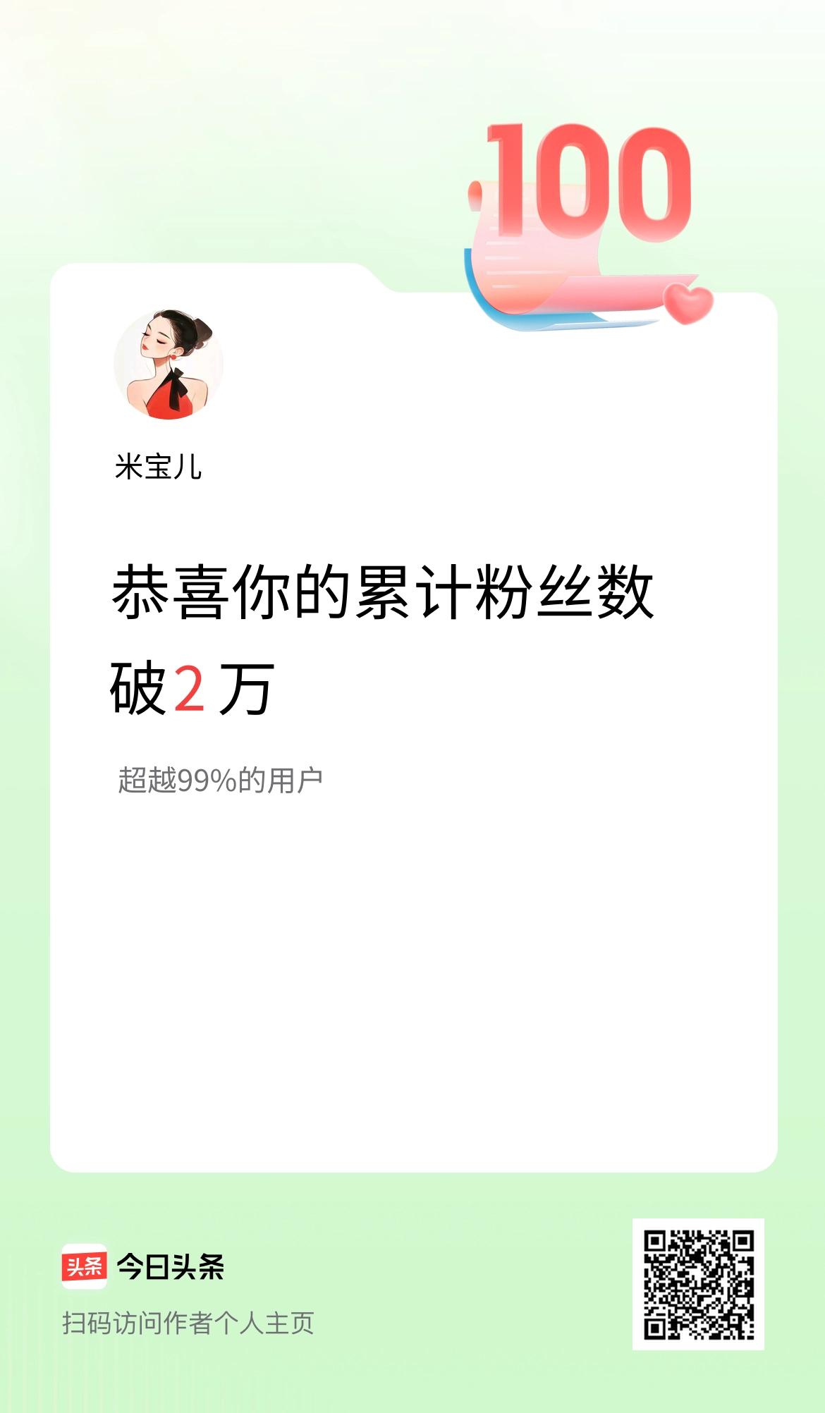 我在头条累计粉丝数破2万啦！