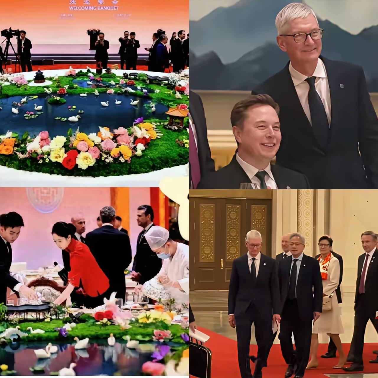马斯克和黄仁勋怕是万万没想到，出席晚宴竟被一桌中式布景狠狠圈粉！两大全球顶流的目