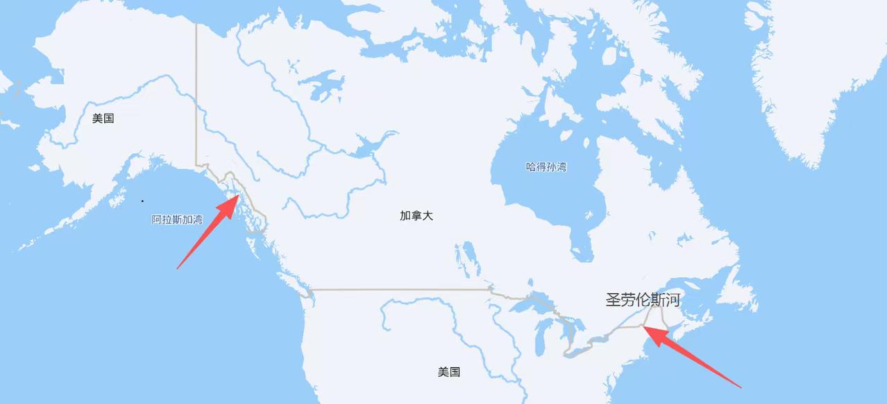看美国、加拿大国界，奇葩的阿拉斯加狭地和圣劳伦斯河口
       美加全长八千