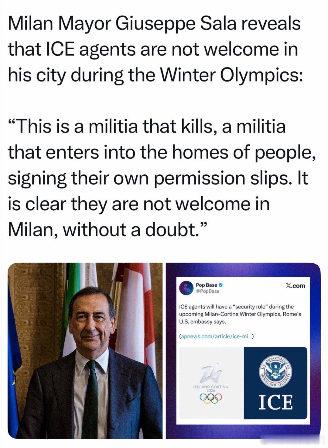 美国驻意大利使馆：即将开幕的冬奥会，联邦ICE特工将在场、协助副总统和国务卿的安