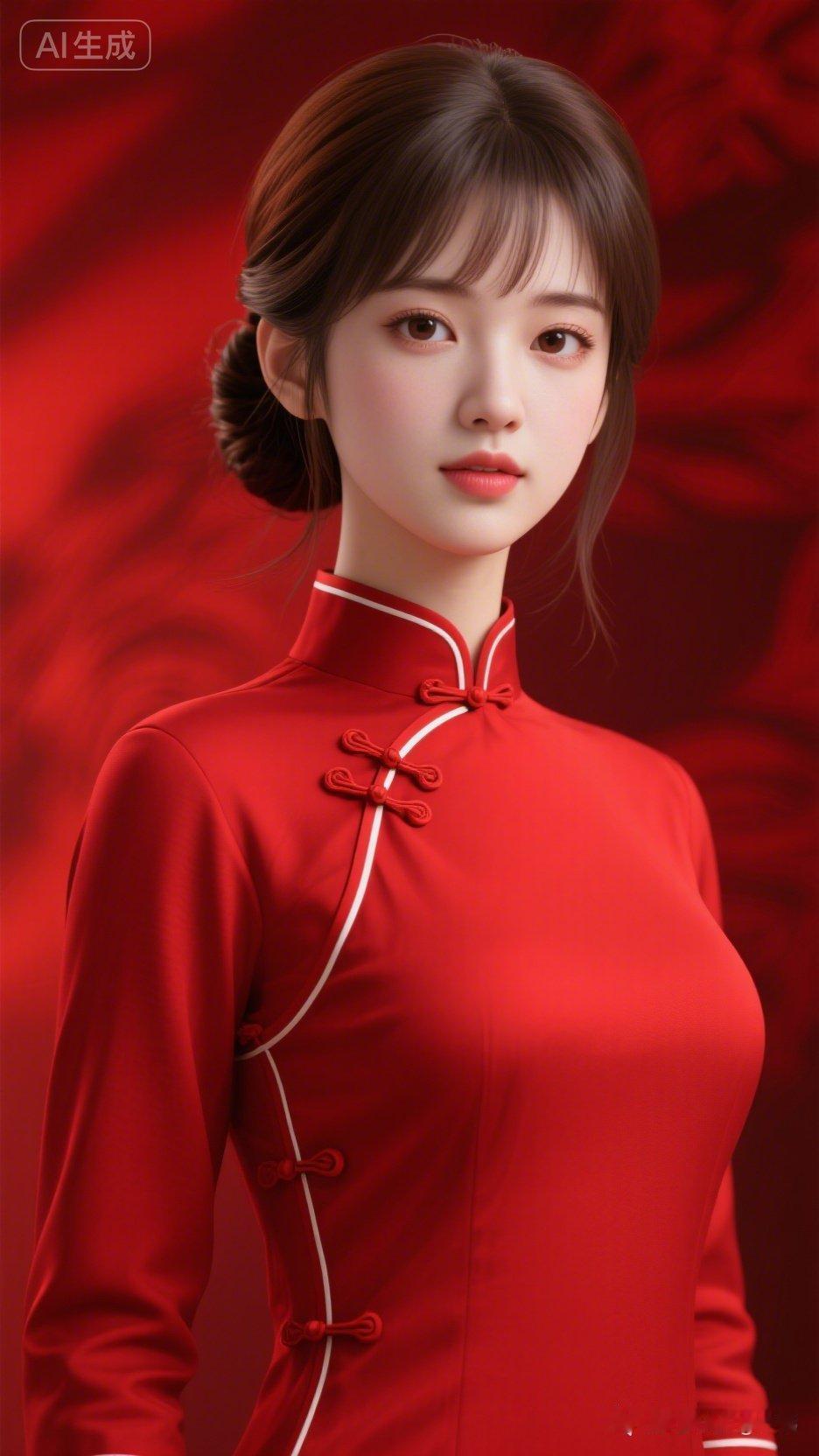 惊艳的东方美人，红色旗袍尽显优雅与魅力！