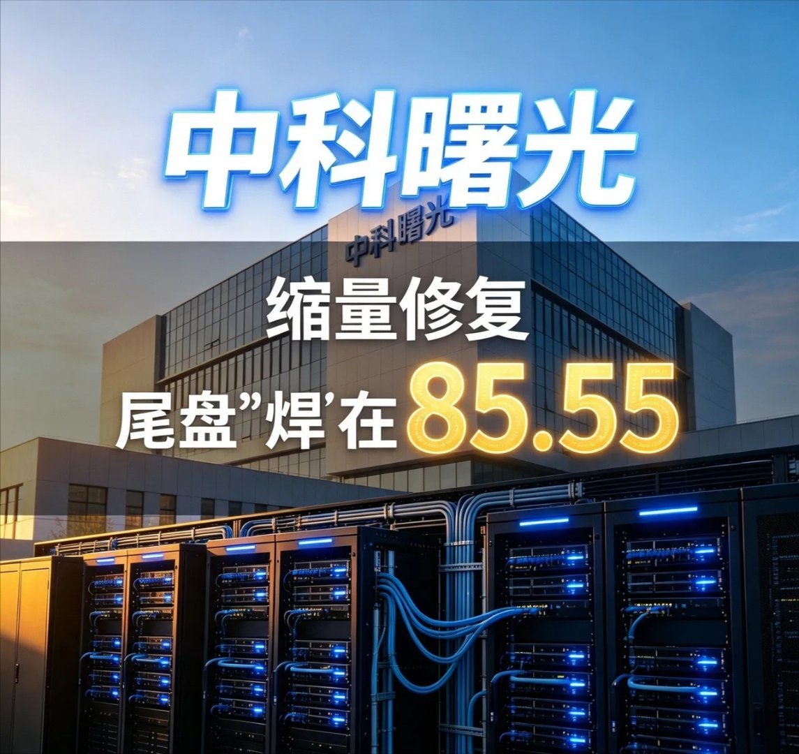 中科曙光：缩量修复，尾盘“焊”在85.55中科曙光昨日收盘85.55元，涨2.2
