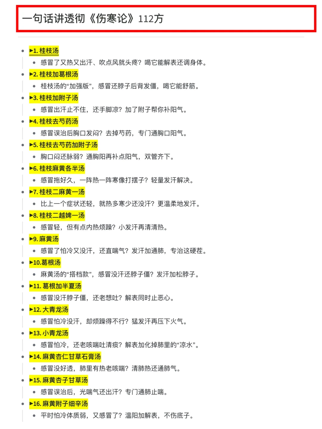 一句话《伤寒论》112条完整版，下面附文件