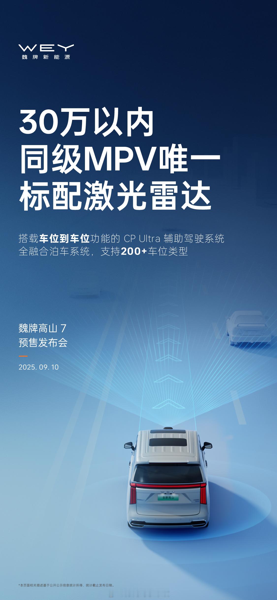 据说这是30万以内同级MPV唯一标配激光雷达，“车位到车位”、“划线停车”等功能