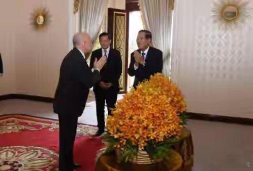 据柬埔寨人民党网站消息，4月20日上午，柬埔寨参议院主席、人民党主席洪森在北京陪