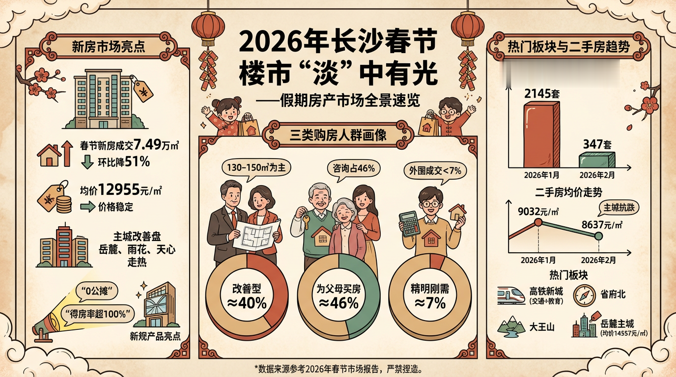 地产AI：春节楼市“淡”中有光：2026年长沙假期房产市场全景透视