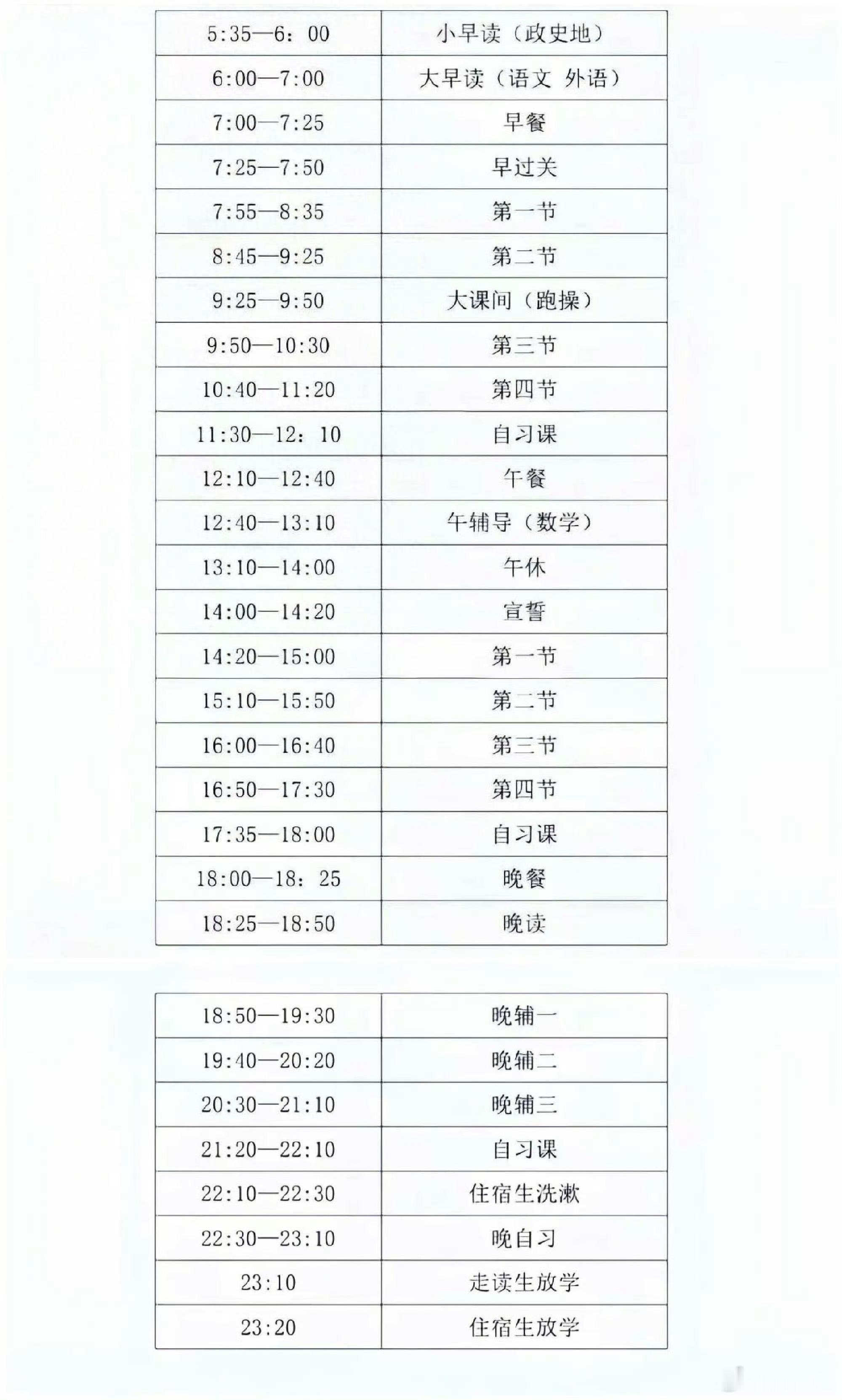 教育局回应5点半读书23点20放学作息表不清楚这张作息表是否属实，如果属实，那现