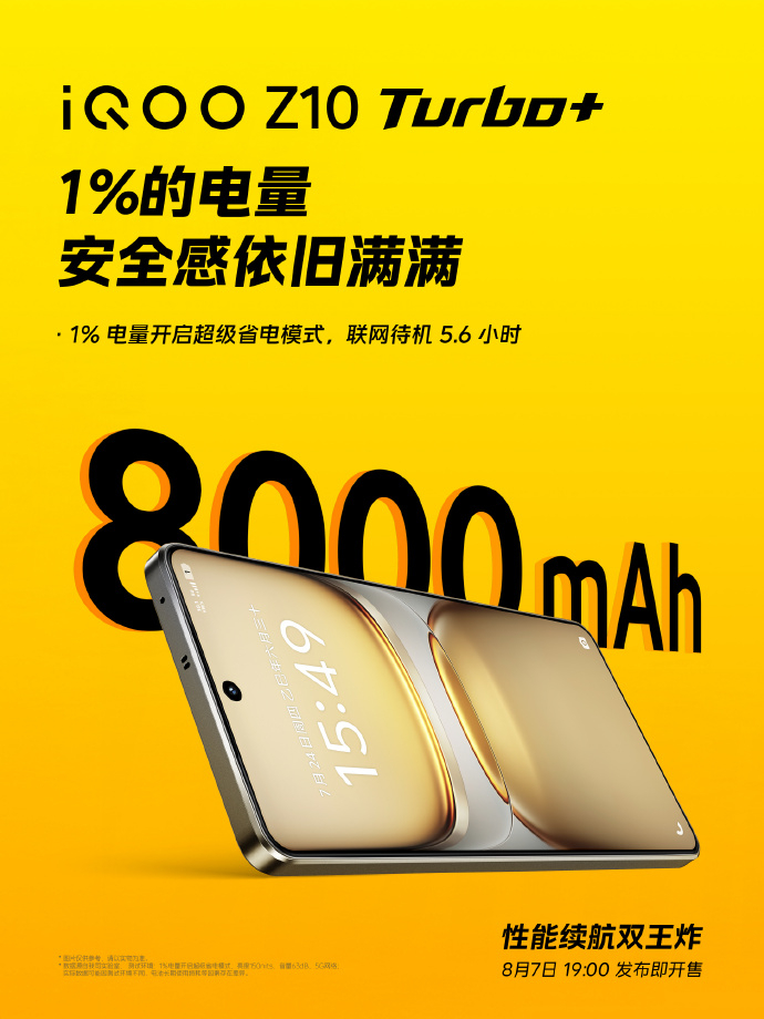 iQOO Z10 Turbo+配备了8000mAh大电池，机身只有8.16mm 