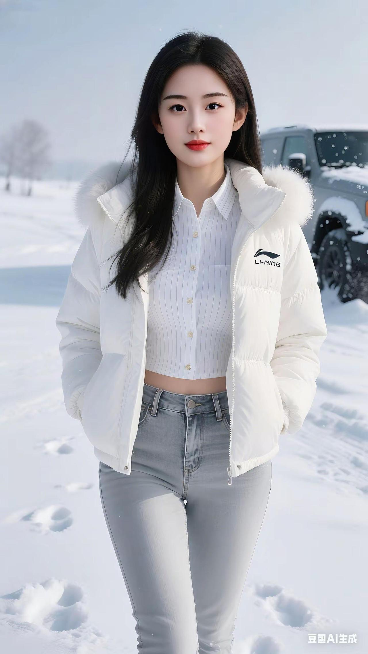 羽绒服穿搭 最美穿搭 雪景写真 ai