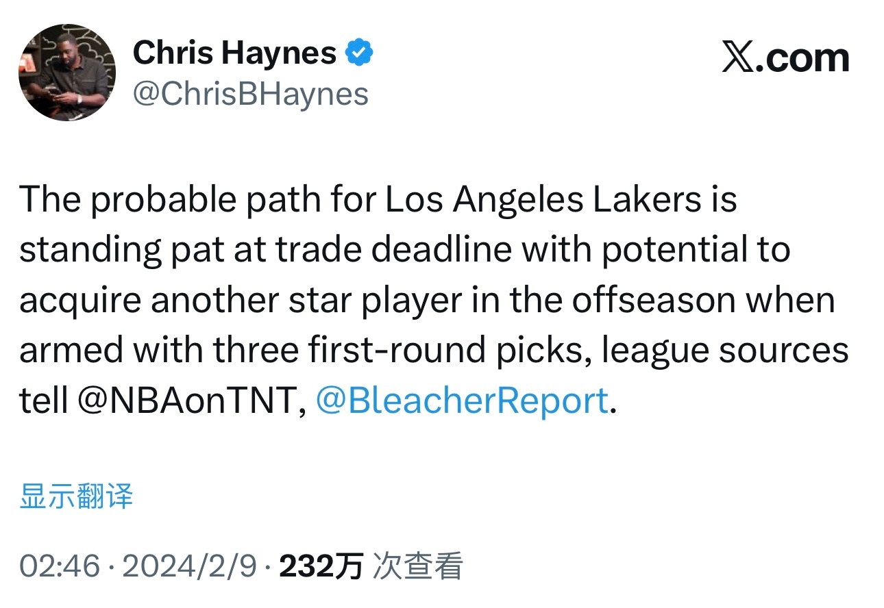 历史总是惊人的相似？Chris Haynes在两年前的交易截止日结束前的一条推特