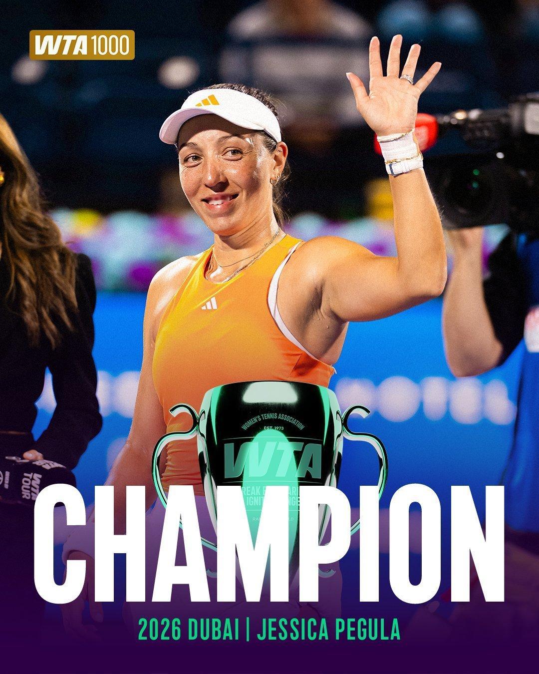 佩古拉62 64横扫斯维托丽娜，摘得WTA1000迪拜冠军🏆这是她第四座100