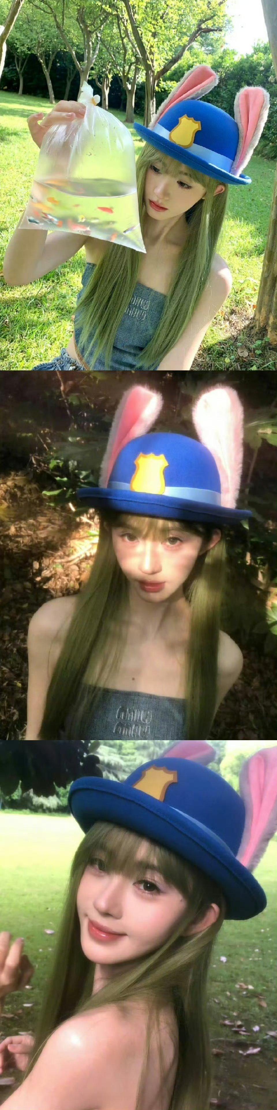 来看一下鞠婧祎的兔子警官造型 ，好美萌