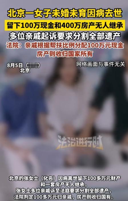 “白嫖成功了？”北京，一女子因病去世，留下一套价值400万的房子和100多万现金