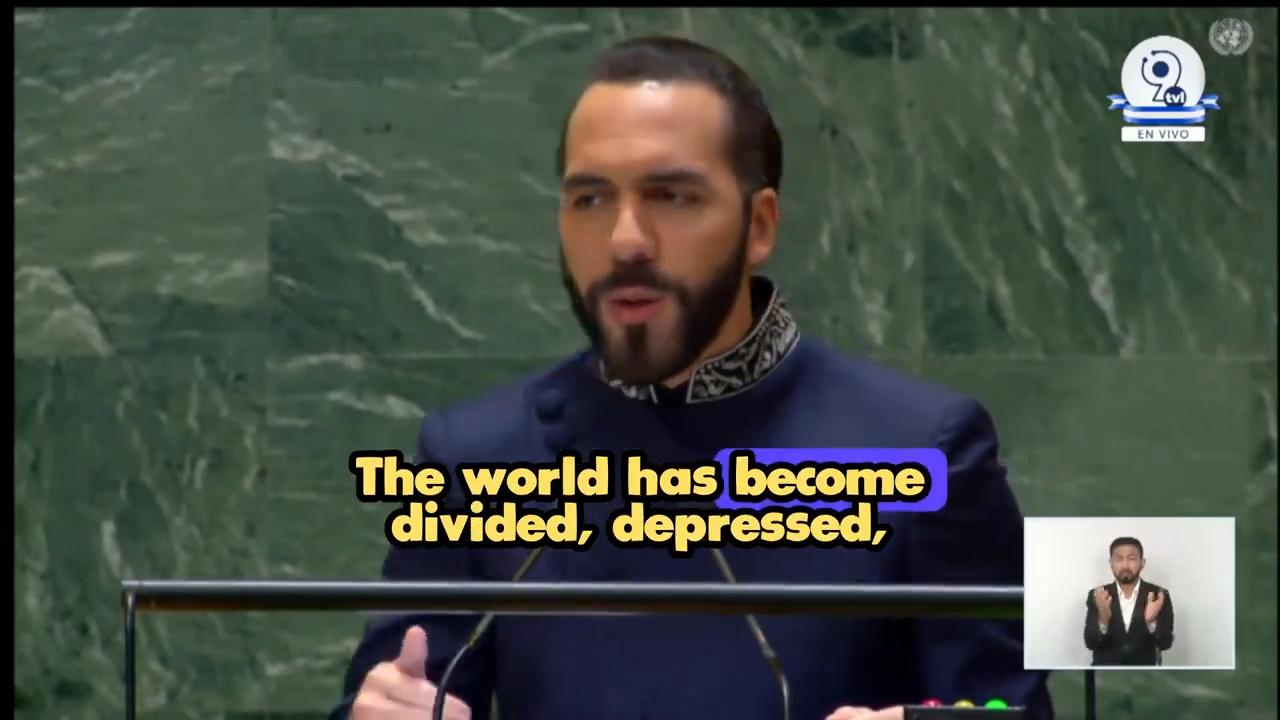萨尔瓦多总统布克尔在联合国发表了一个精彩的演讲，强烈抨击那些自称支持自由的西方国