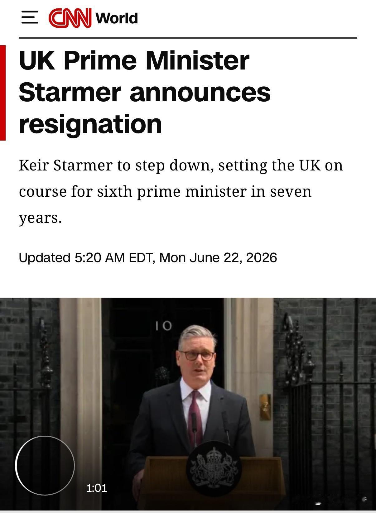 英国首相斯塔莫宣布辞职。这是10年以来英国的第七位首相。英国政坛似乎走向了早期的