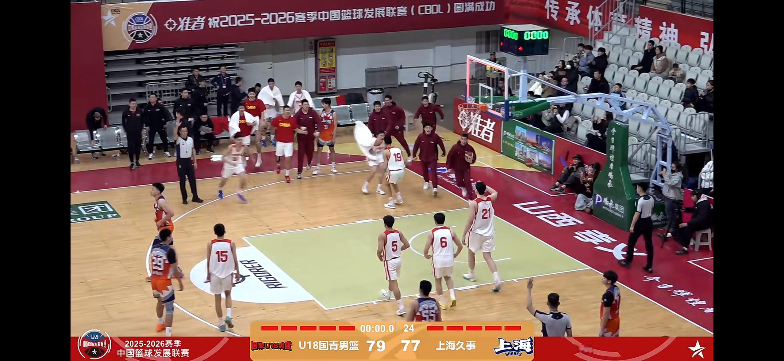 今晚结束的一场CBDL联赛，上海久事以77比79不敌中国U18国青，安家烨拿到全