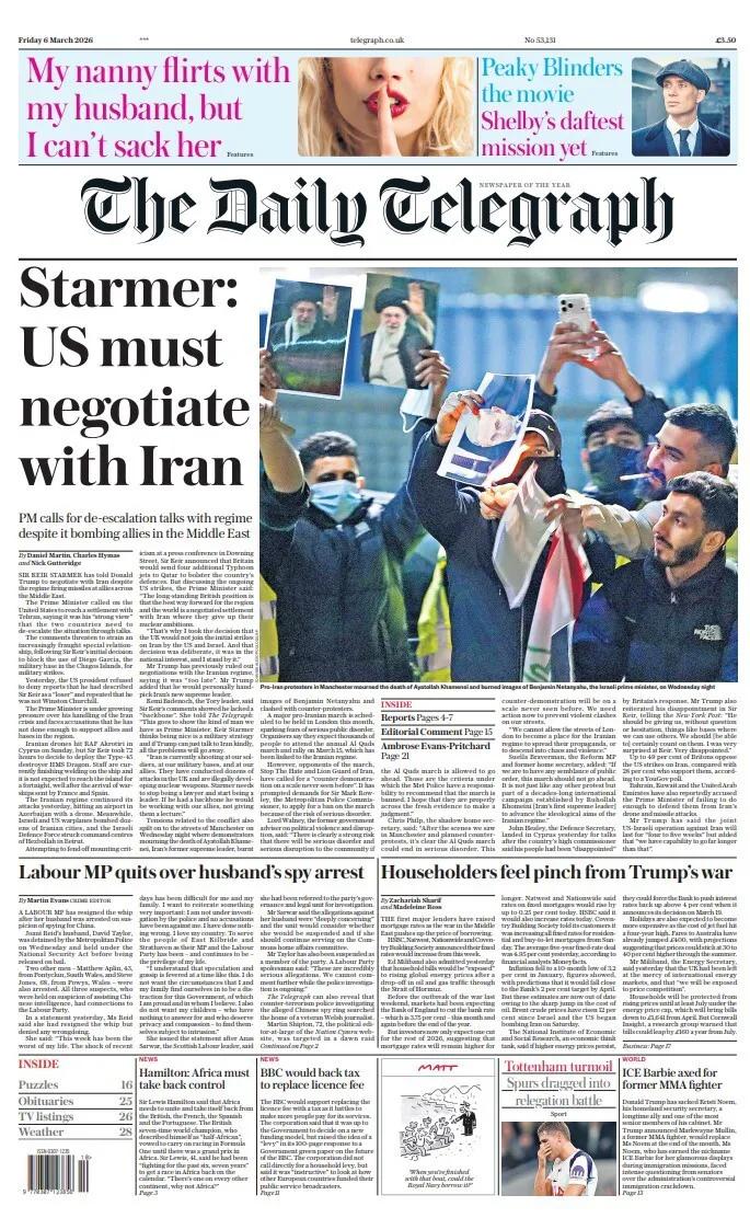 没有一个美国盟友只希望战争，不要和平。
《每日电讯报》写道，英国首相斯塔默已告诉