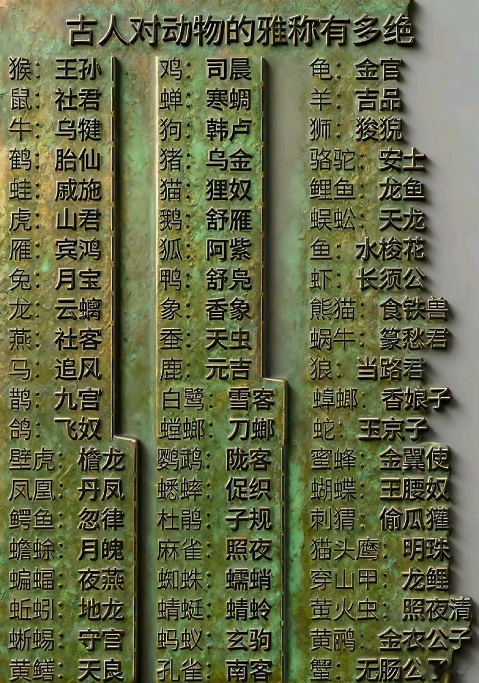 古人对动物的雅称 ​​​