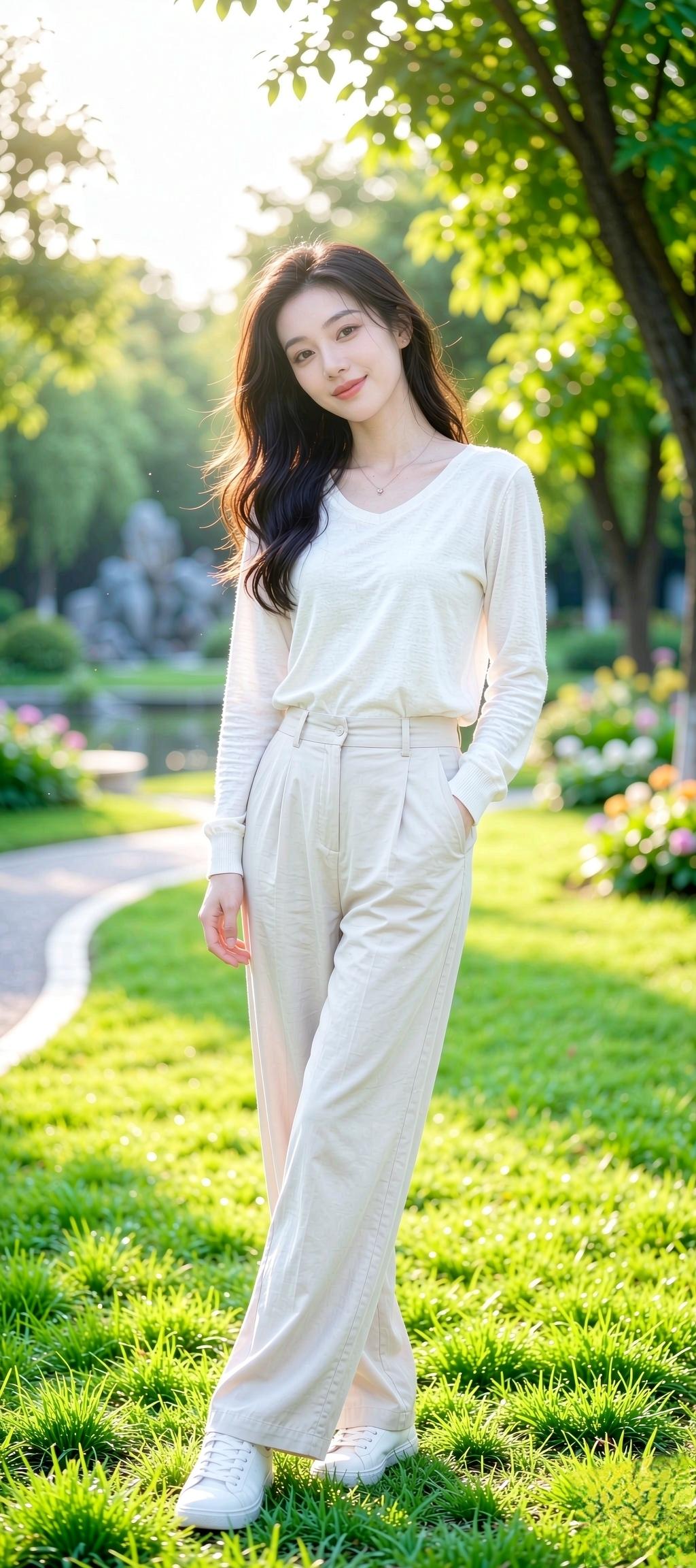 阳光明媚，公园休闲气质女神拍照