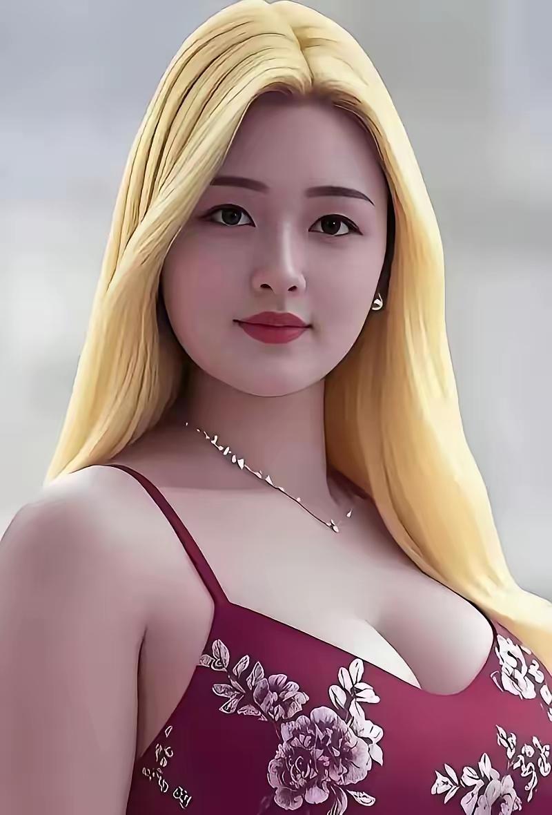 温柔甜美的金发女孩，穿着花裙，散发着优雅的气质。