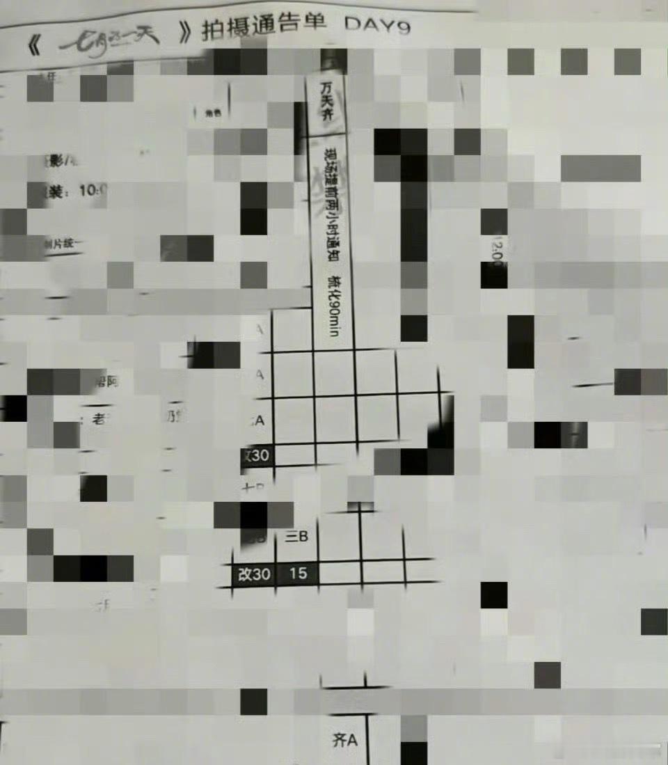 《七月的一天》拍摄通告单，田栩宁今天按照日程正常拍摄 田栩宁复工 ​​​