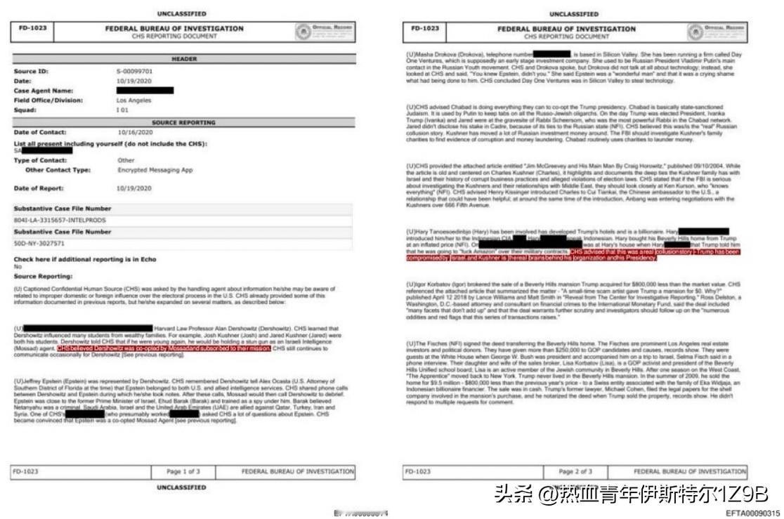 最新消息——FBI 报告援引在最后一批爱泼斯坦文件中公布的一名匿名线人的话称，“