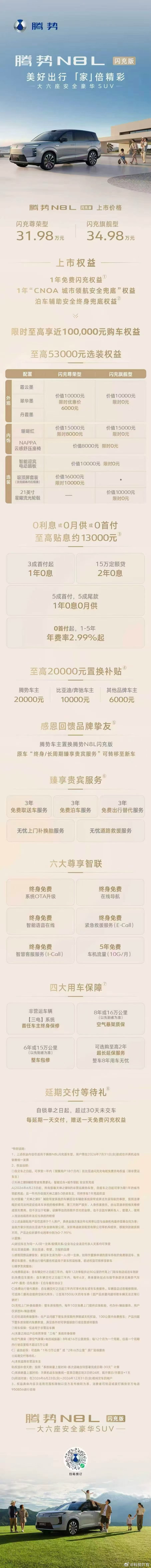 腾势N8L闪充版尊荣型：31.98万旗舰型：34.98万😱好纠结，选哪个？ 