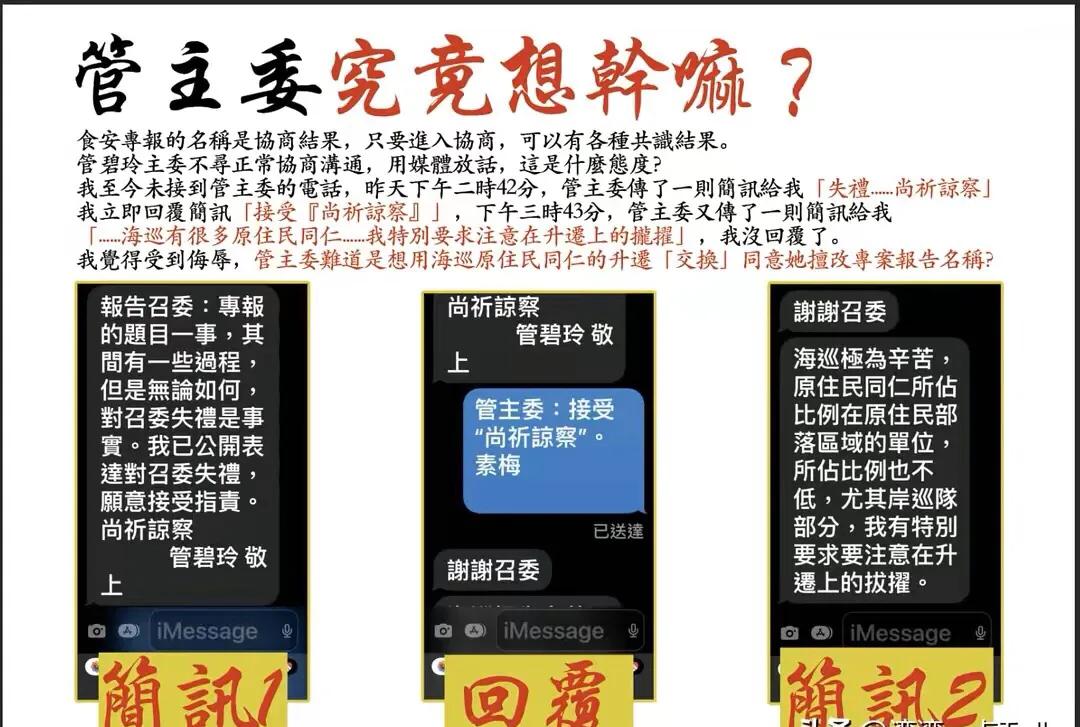 管碧玲疑暗示拉拢威胁无档籍立委高金素梅的短信被曝光，台民众炸锅了，管碧玲这是拉拢