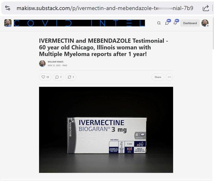 最新文章：伊维菌素和甲苯咪唑的见证——一位来自伊利诺伊州芝加哥的60岁多发性骨髓