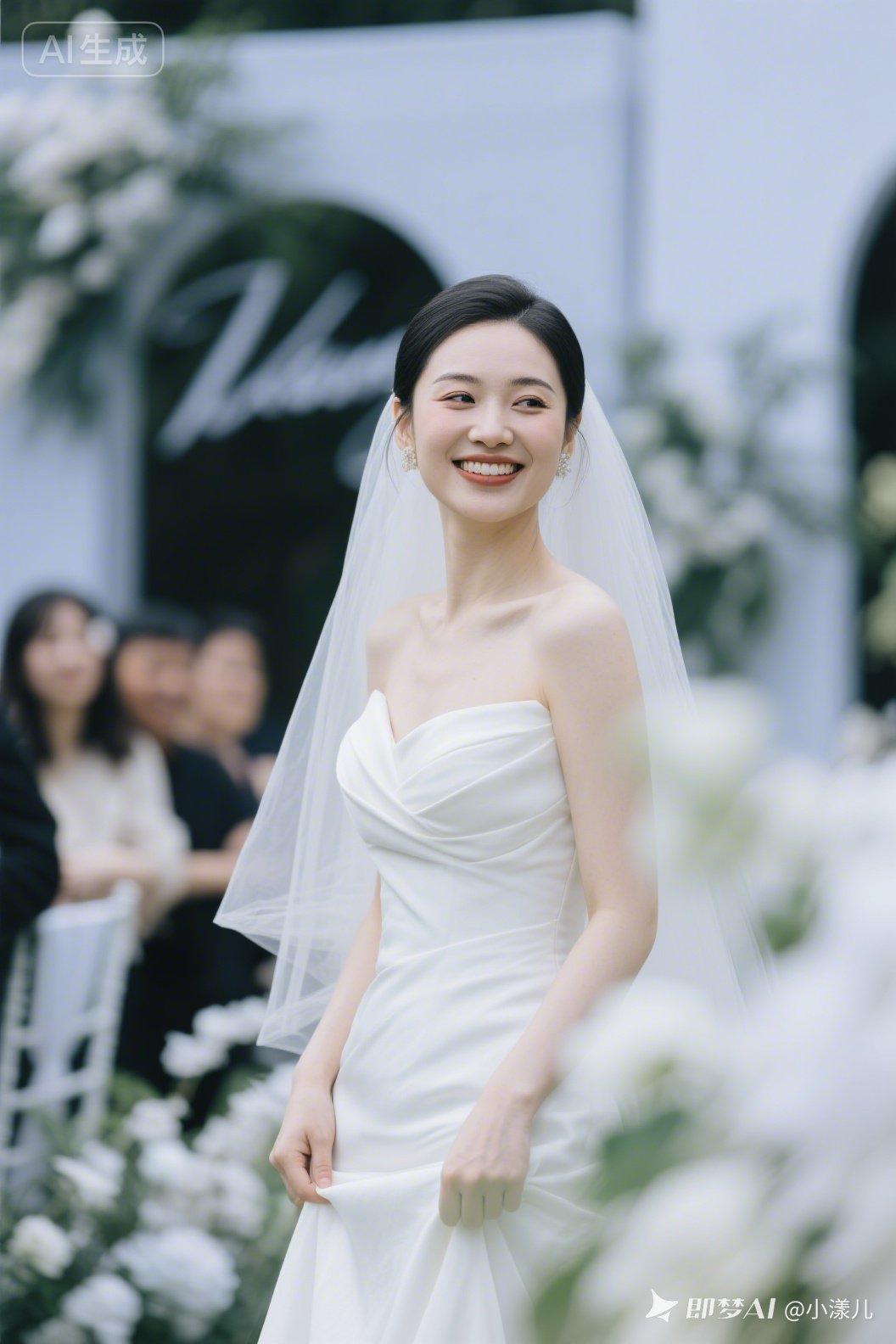 小众纪实婚礼，曲线新娘伪素颜浅笑，眼底藏满温柔喜悦，冷白水润肌肤，妆造服饰细节清