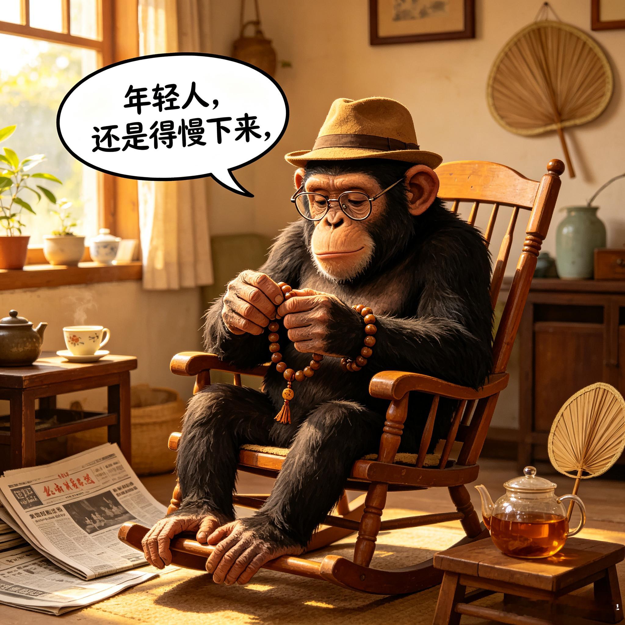 黑猩猩自学盘串松弛如大爷不愧是我们东北黑猩猩，无师自通全套盘串手艺，哈气搓捻样样