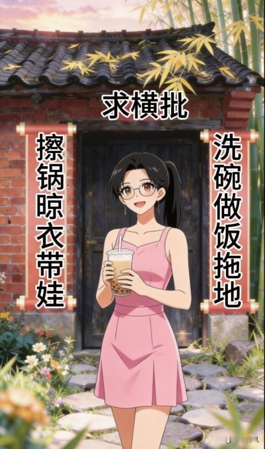 缺一个惊艳横批，考考你语文水平，高手请
上联:洗碗做饭拖地
下联:擦锅晾衣带娃