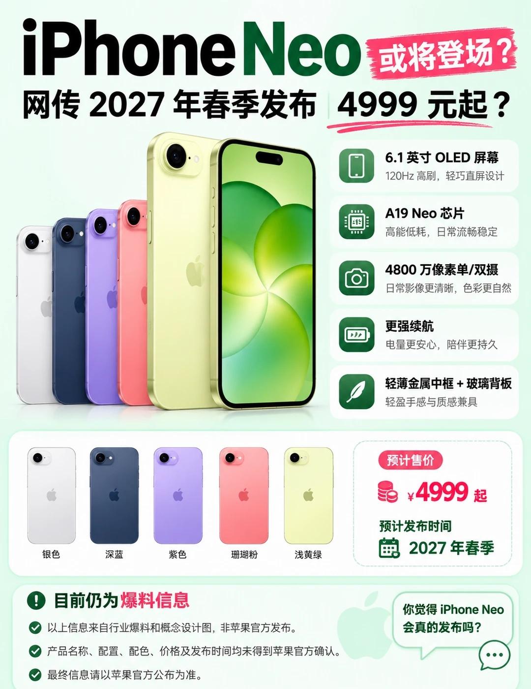 iPhone Neo突然曝光！4999元起？😱
苹果这是准备放大招了？🍎
最