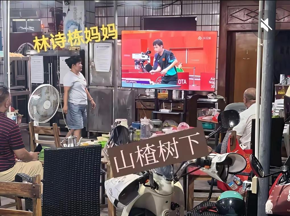 你敢信！林诗栋比赛的时候，他妈妈在面馆里守着大屏看球！我刷到这个片段，心里一下子
