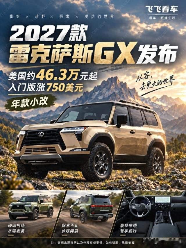 2027款雷克萨斯GX年款小改，硬派底子不变，配置小幅升级