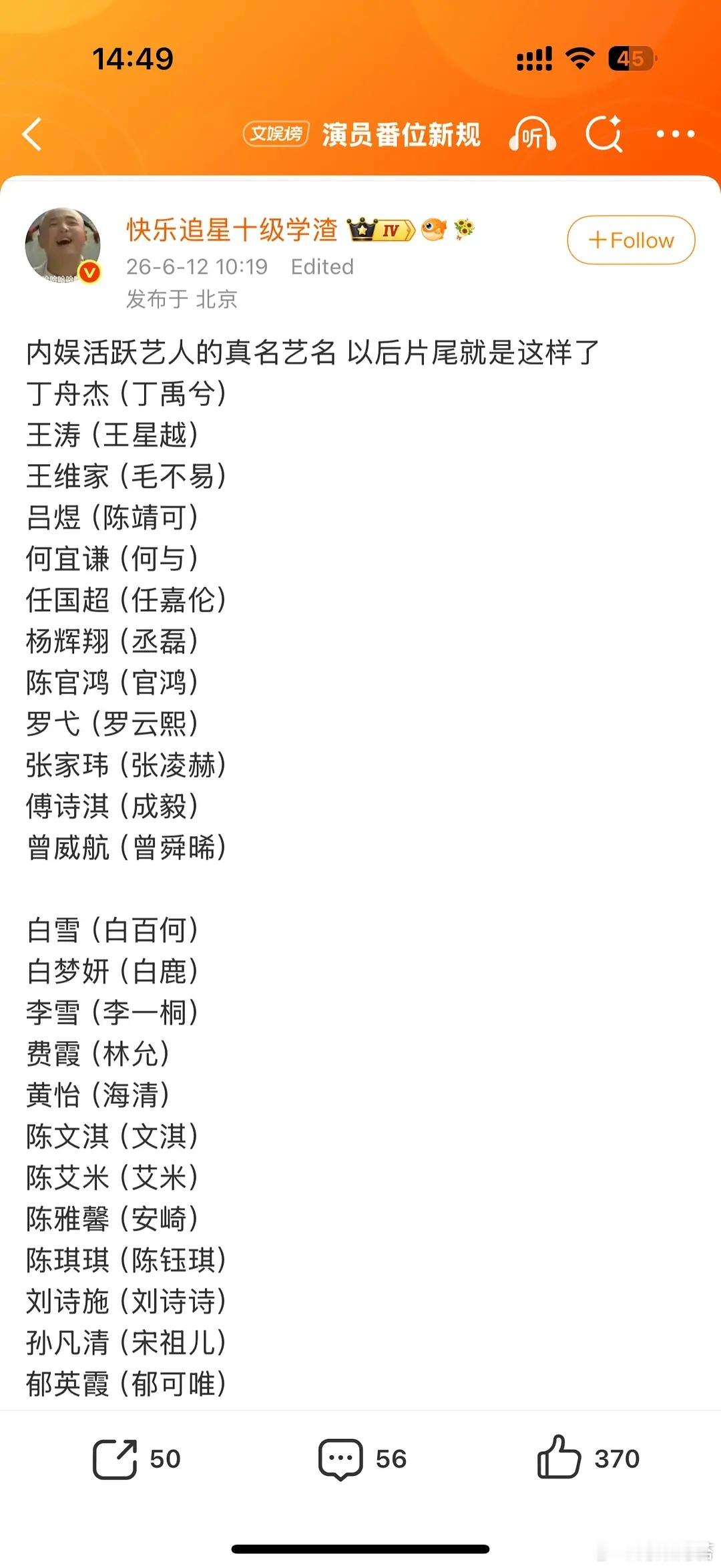 艺人真名何与和宋祖儿原名都很好听哎！宋祖儿的原名有一种古代某朝开国皇后的感觉，非