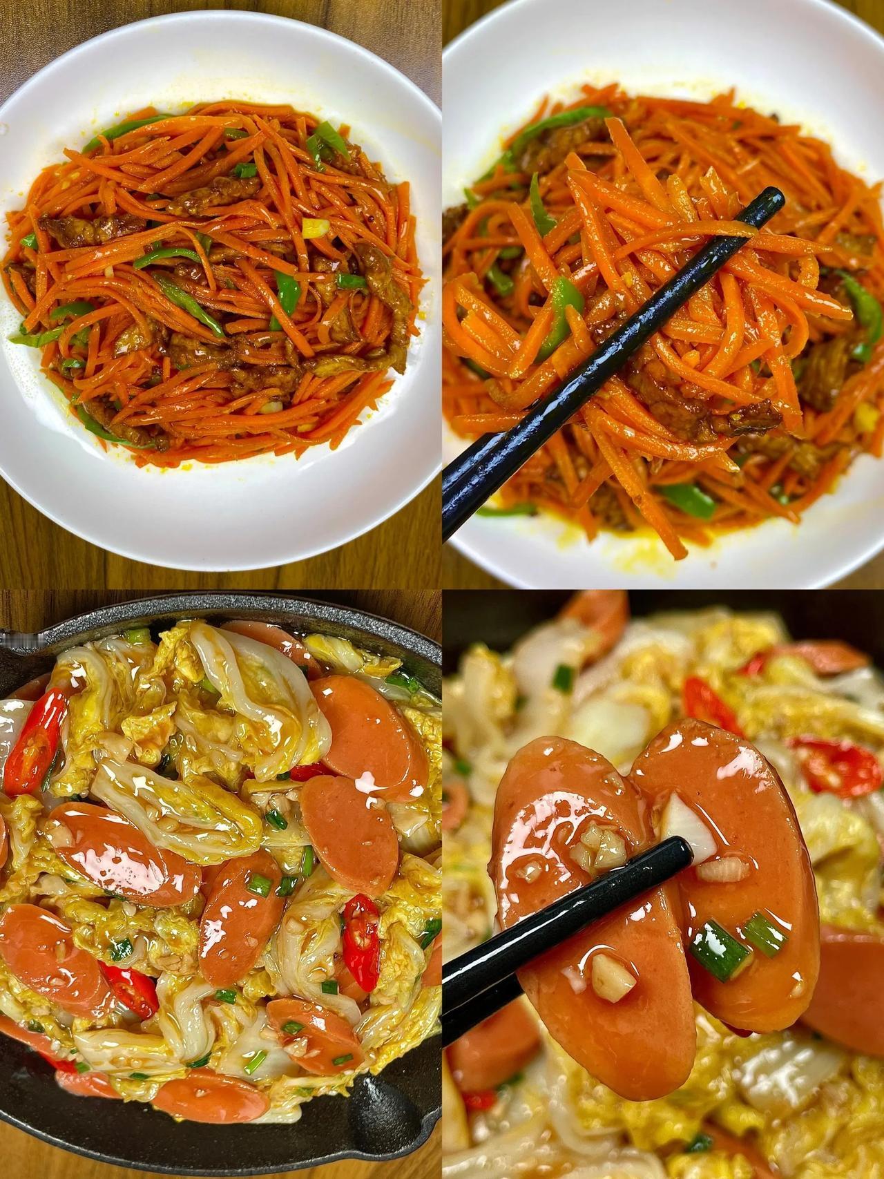在亲戚家尝过一次娃娃菜炒火腿肠，直接被拿捏住了！😍娃娃菜清脆爽口，香辣入味，火