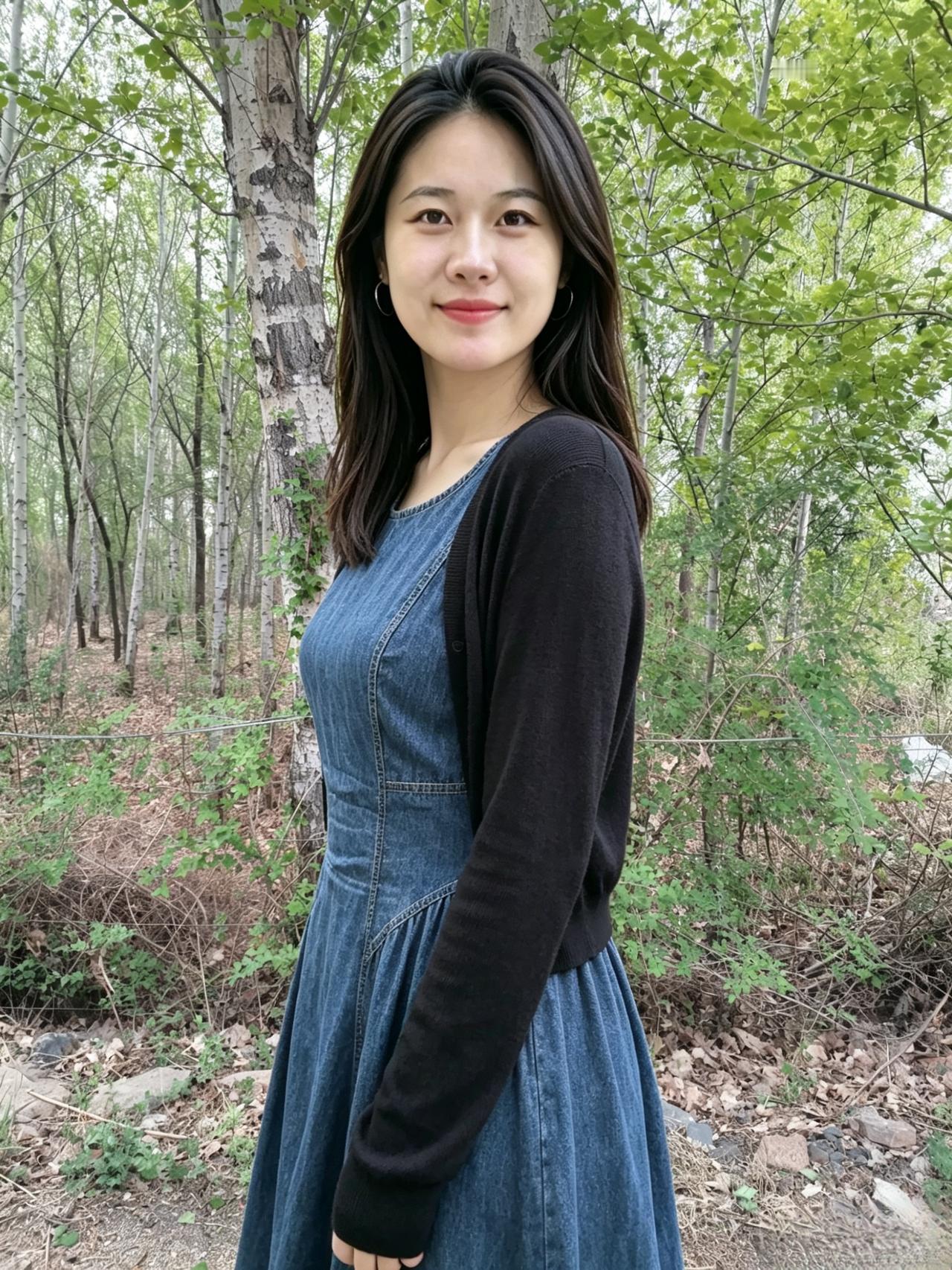 素影亭亭立翠茵，明眸浅浅蕴天真。
春风不解相思意，偏绕佳人鬓畔巡。