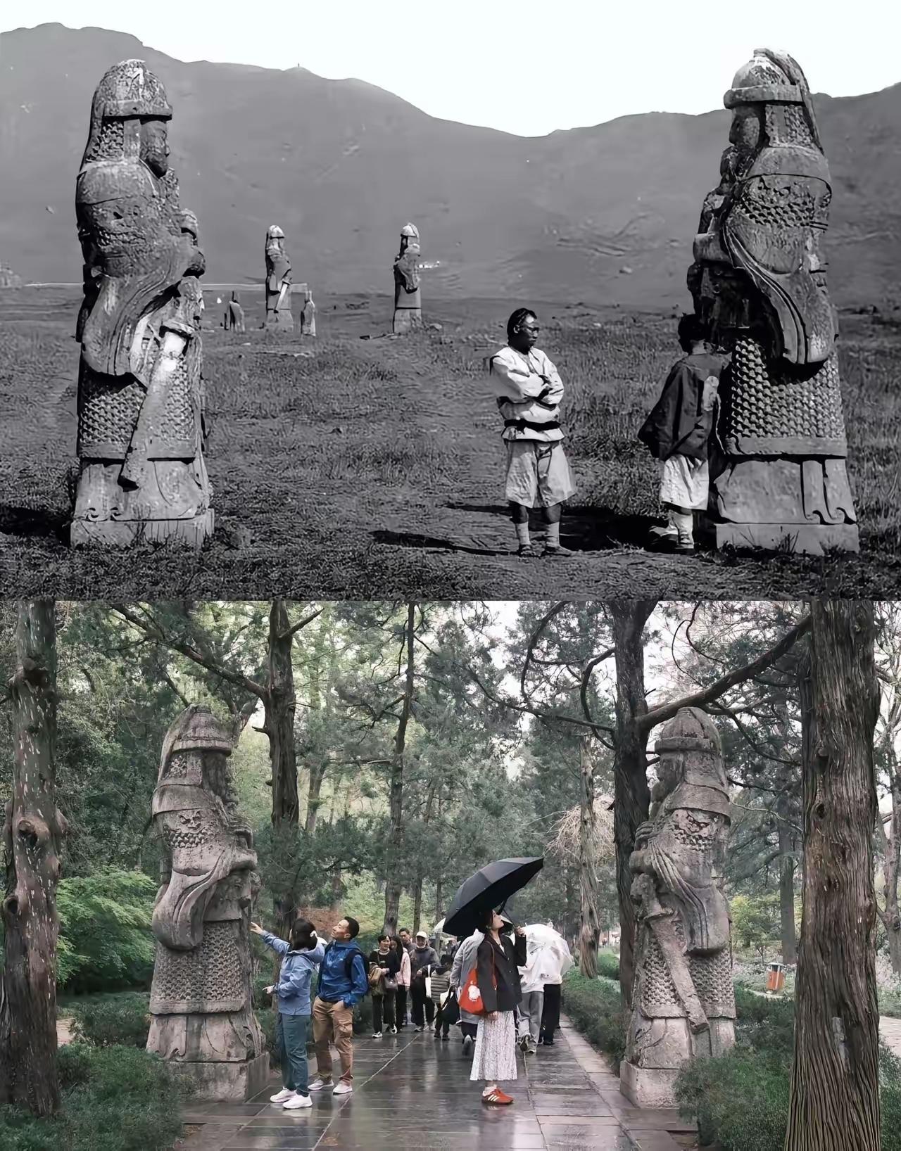 100年前，远处巍巍绝巅应该还在，应该是被100年后近处的参天大树掩蔽住了，10