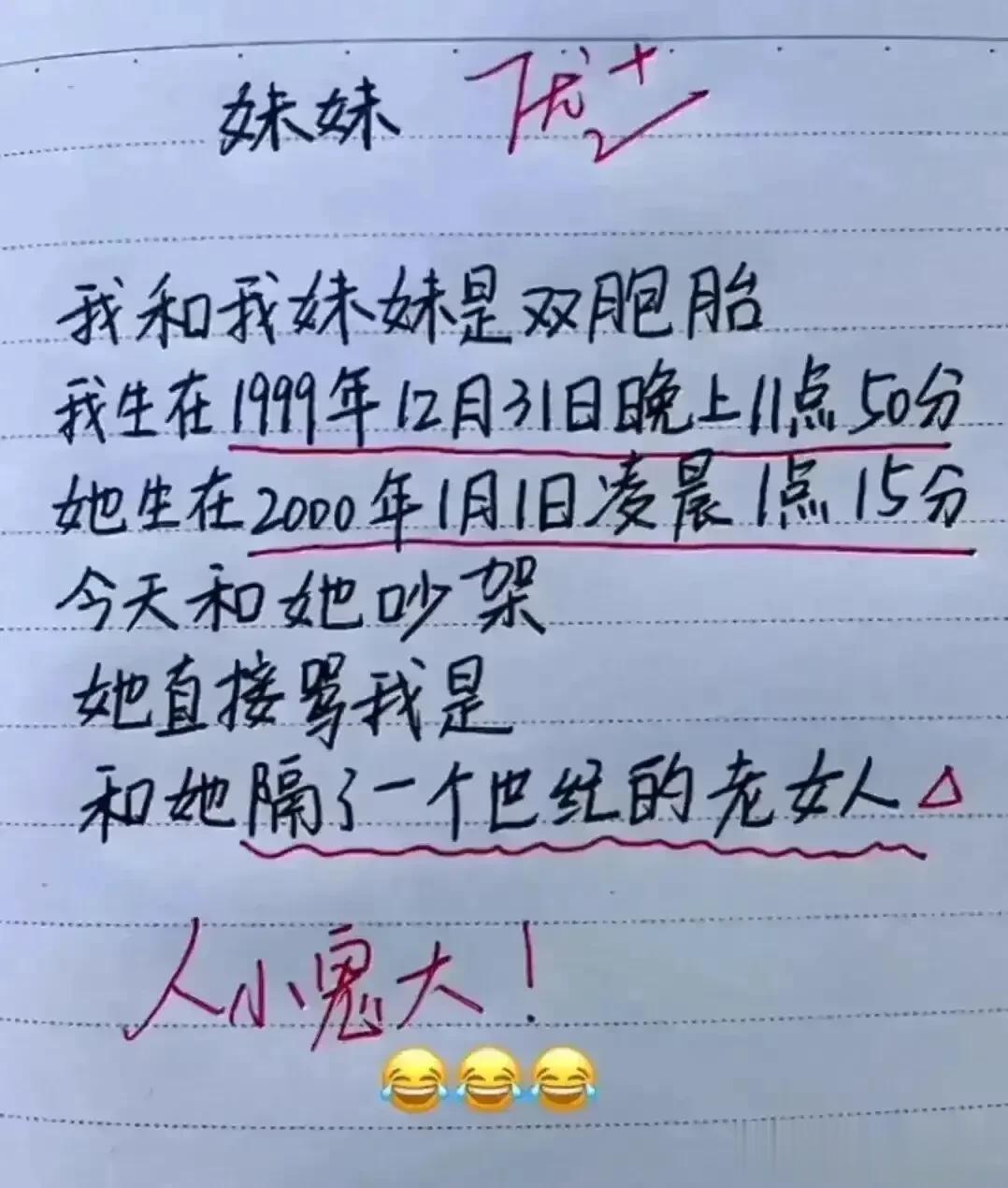 天呀，这段子很精辟，实在太搞笑了，
不得不佩服，看懂都是高手。
两个双胞胎，只相