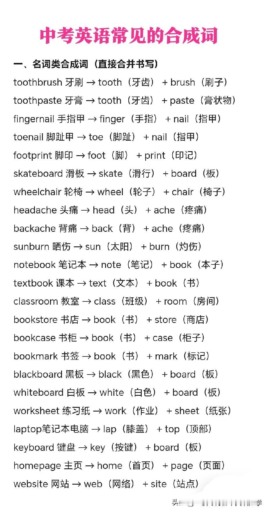 【中考英语常见的合成词】
Study hard and make progres